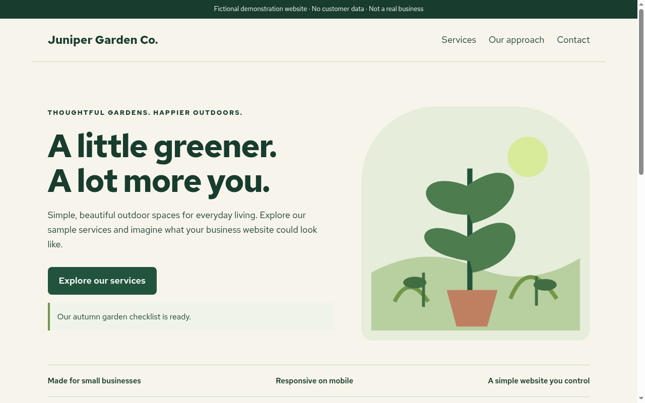 Juniper Garden Co. fictional website preview